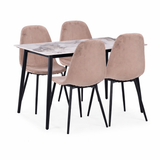 Set masă dining cu 4 scaune, blat sintered stone gri și catifea, 120x70 cm