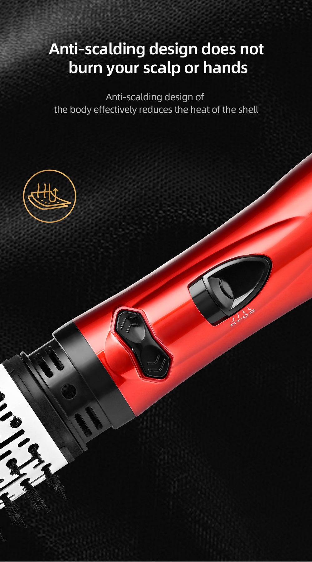 Perie rotativa HALEY, 1200W, 2 viteze, 3 trepte temperatura, Invelis Ceramic, Roșu/Negru