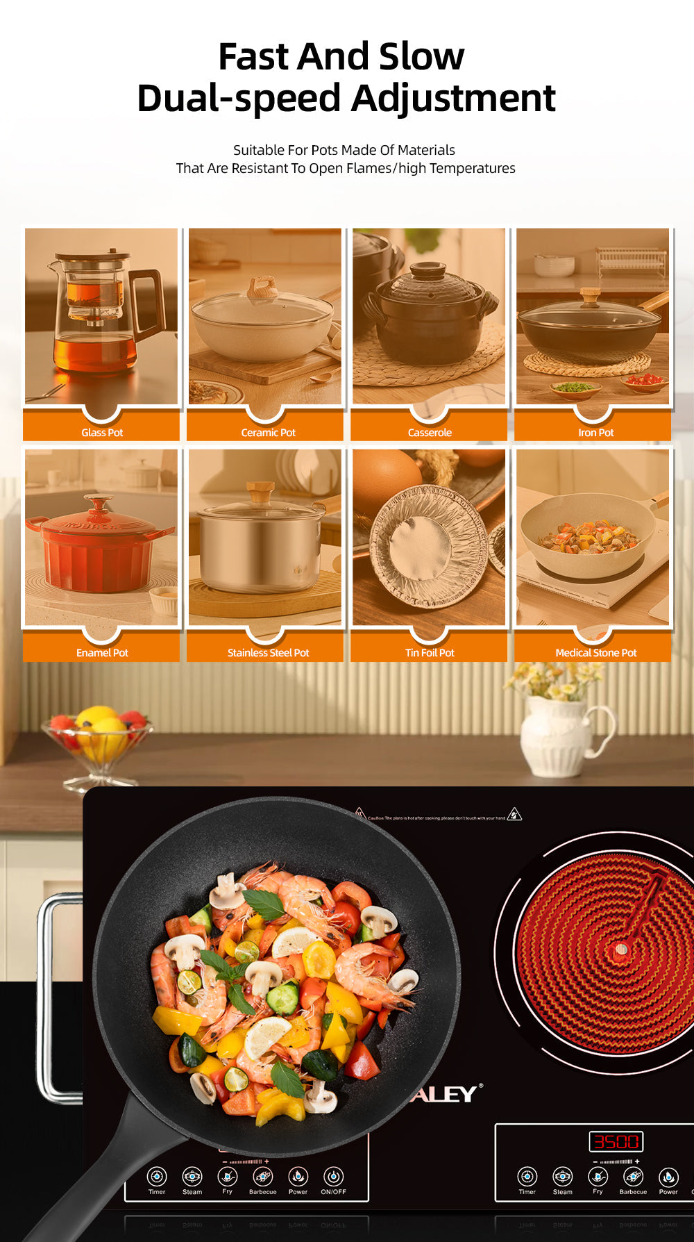 Plită Ceramica HALEY, 2 Ochiuri – 3500W, Geam Cristal Negru, Timer, Control Tactil, Oprire Automată