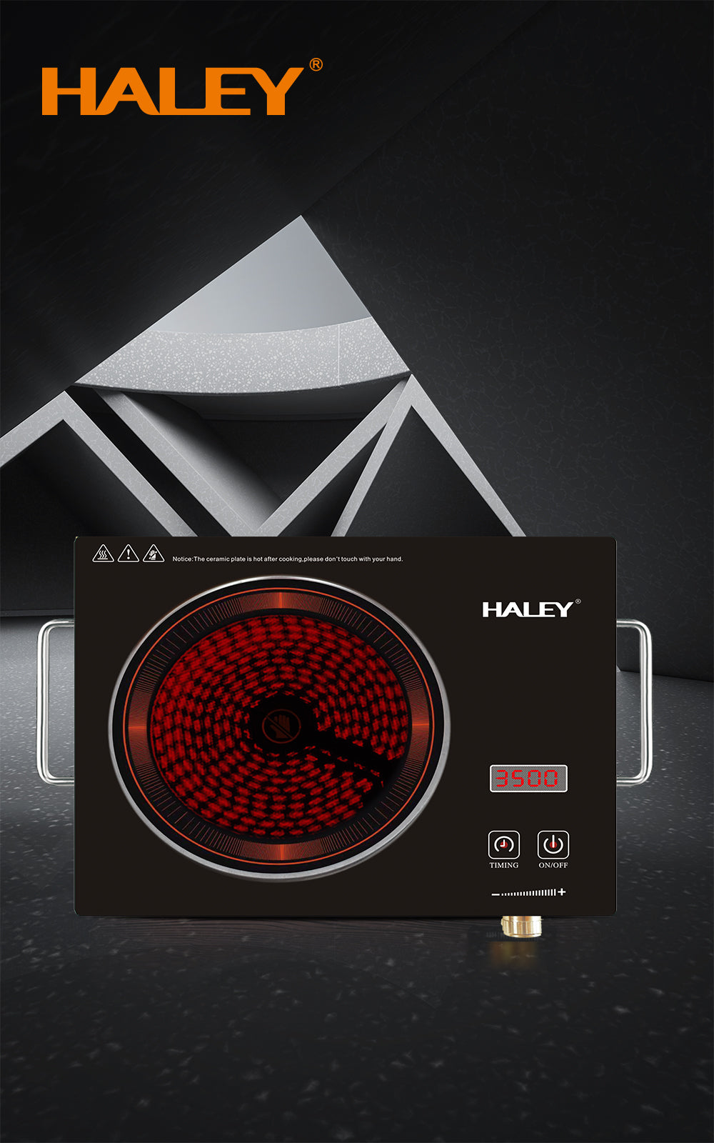 Plită cu Inducție HALEY 3500W, Geam Cristal Negru, Timer, Control Tactil, Oprire Automată, Protecție la Supraincălzire