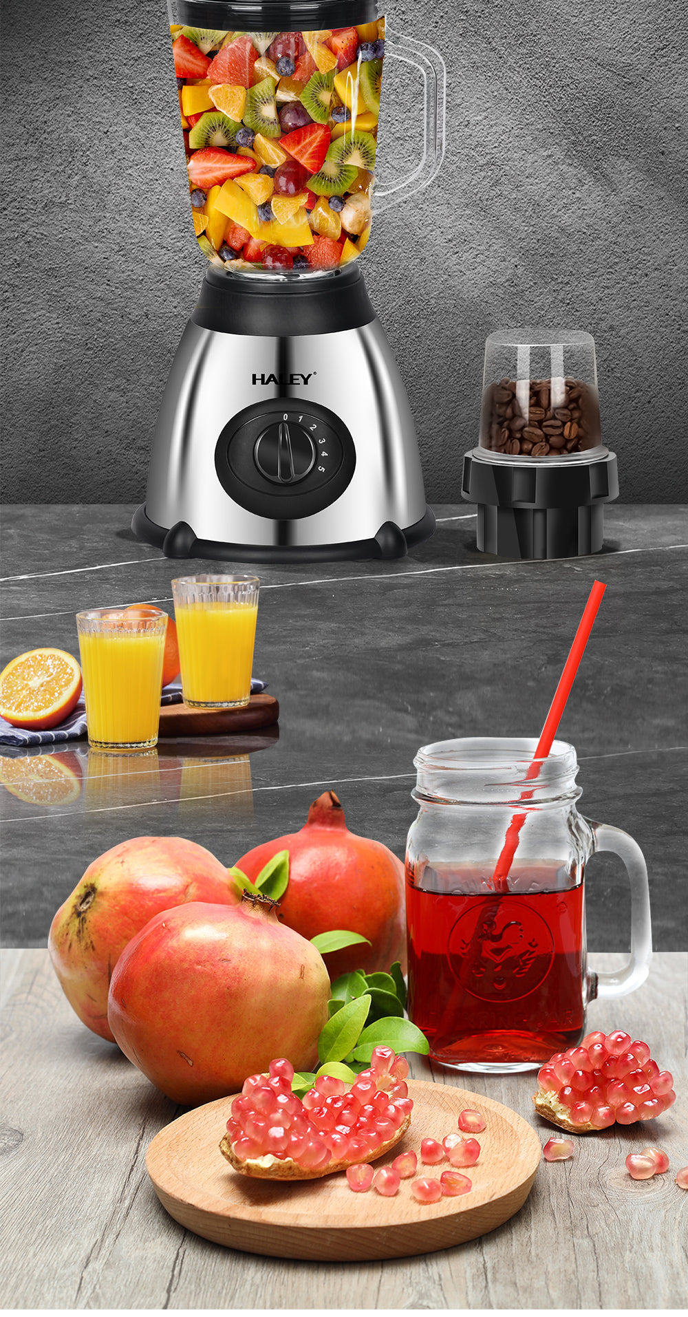 Blender Multifuncțional HALEY 1200W, Capacitate 1.5L, Motor Puternic, Design Compact și Versatil