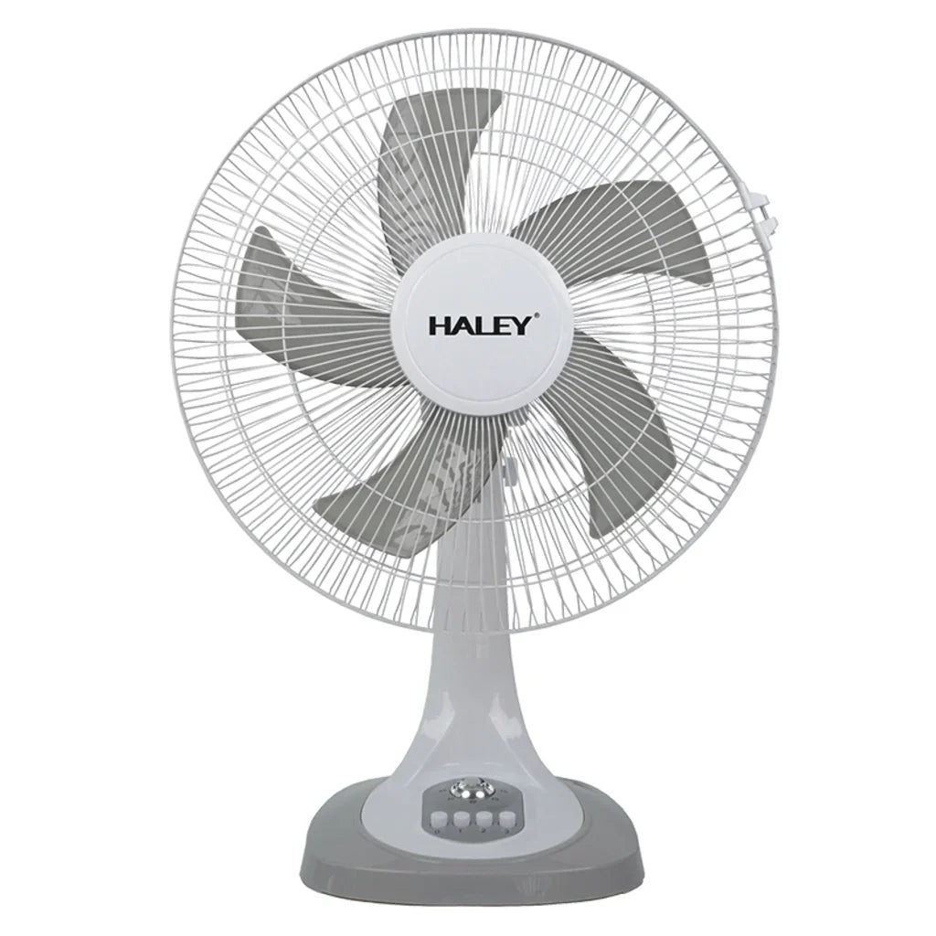 Ventilator de Masă HALEY HY-6018, 16 Inch, 5 Pale, 3 Trepte de Viteză, Oscilație Orizontală, Motor Puternic și Silențios, Alb