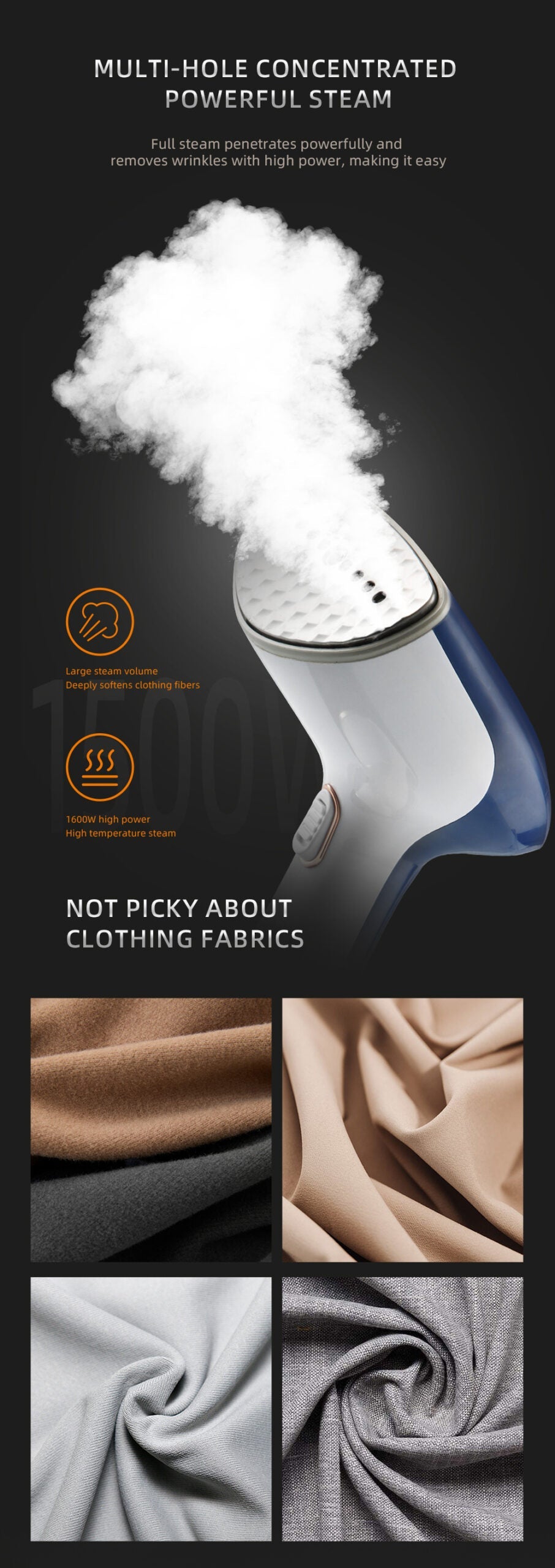 Fier de Calcat cu Abur HALEY, 1600W, Design Compact, Incalzire Rapida in 15 Secunde si Performanta Profesionala, Albastru/Alb