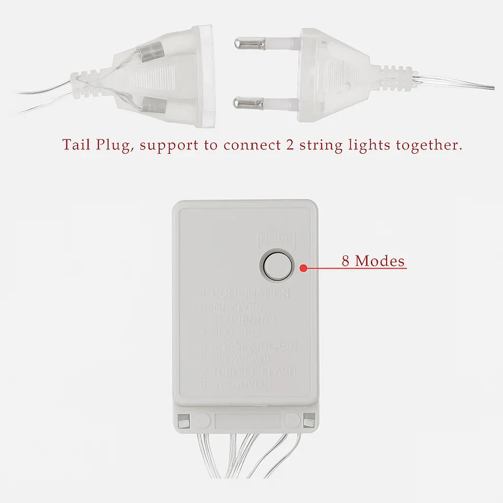 Ghirlandă luminoasă Crăciun 12 metri AT PERFORMANCE® – 300 LED-uri alb rece, decor interior/exterior