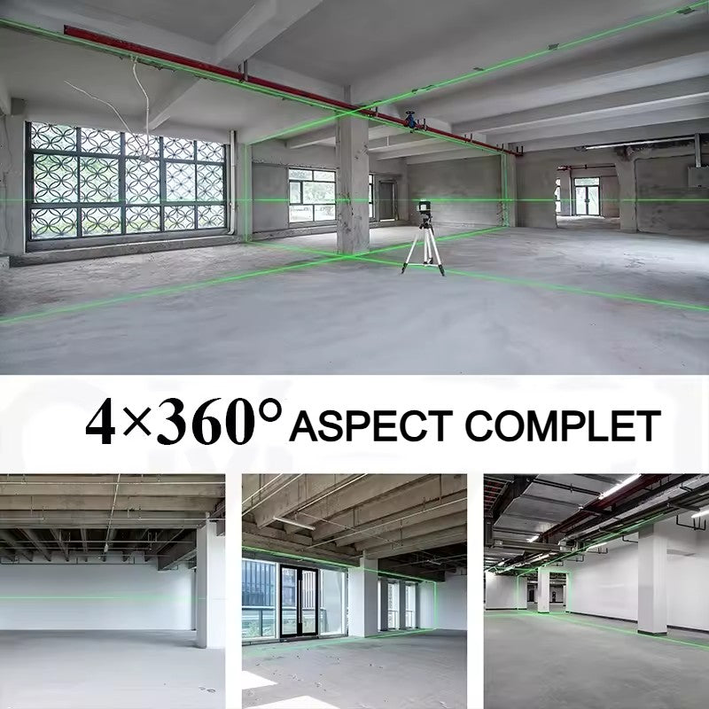 Nivela Laser 4D cu 16 Linii, AT PERFORMANCE®, 2X Acumulator, 360°,Platforma de Ridicare, cu Autonivelare, Telecomanda, Lumina Verde, Negru/Galben.