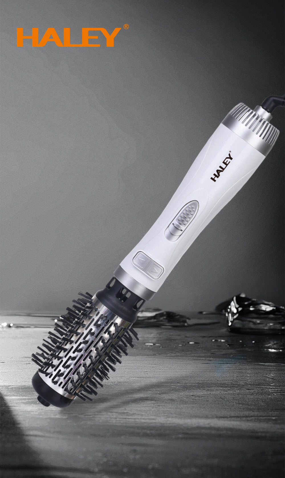 Perie Rotativă HALEY 1000W – 2 Perii, Încălzire Rapidă, Modelare de Durată, Protecție Păr, Inveliș Ceramic, Alb/Argintiu