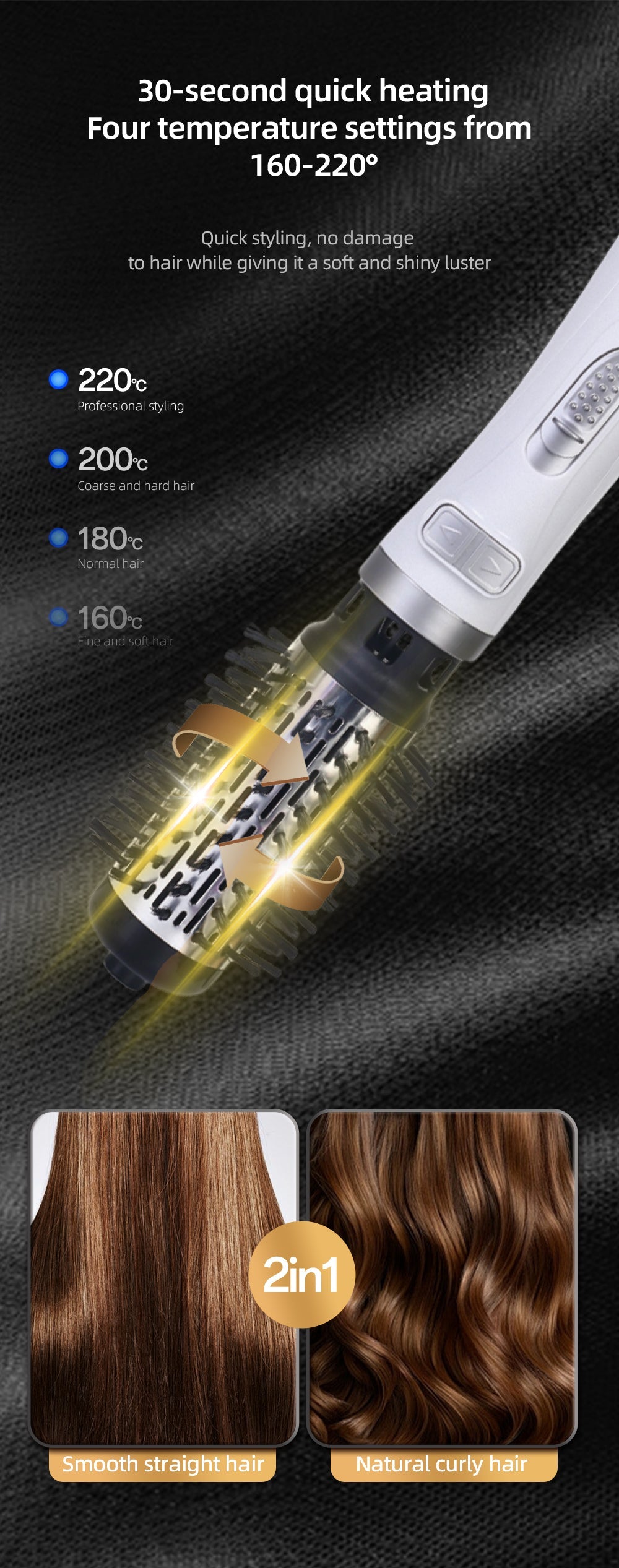 Perie Rotativă HALEY 1000W – 2 Perii, Încălzire Rapidă, Modelare de Durată, Protecție Păr, Inveliș Ceramic, Alb/Argintiu