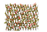 Gard paravan viu cu frunze si flori artificiale, AT PERFORMANCE, extensibil, 100x200 cm, roz