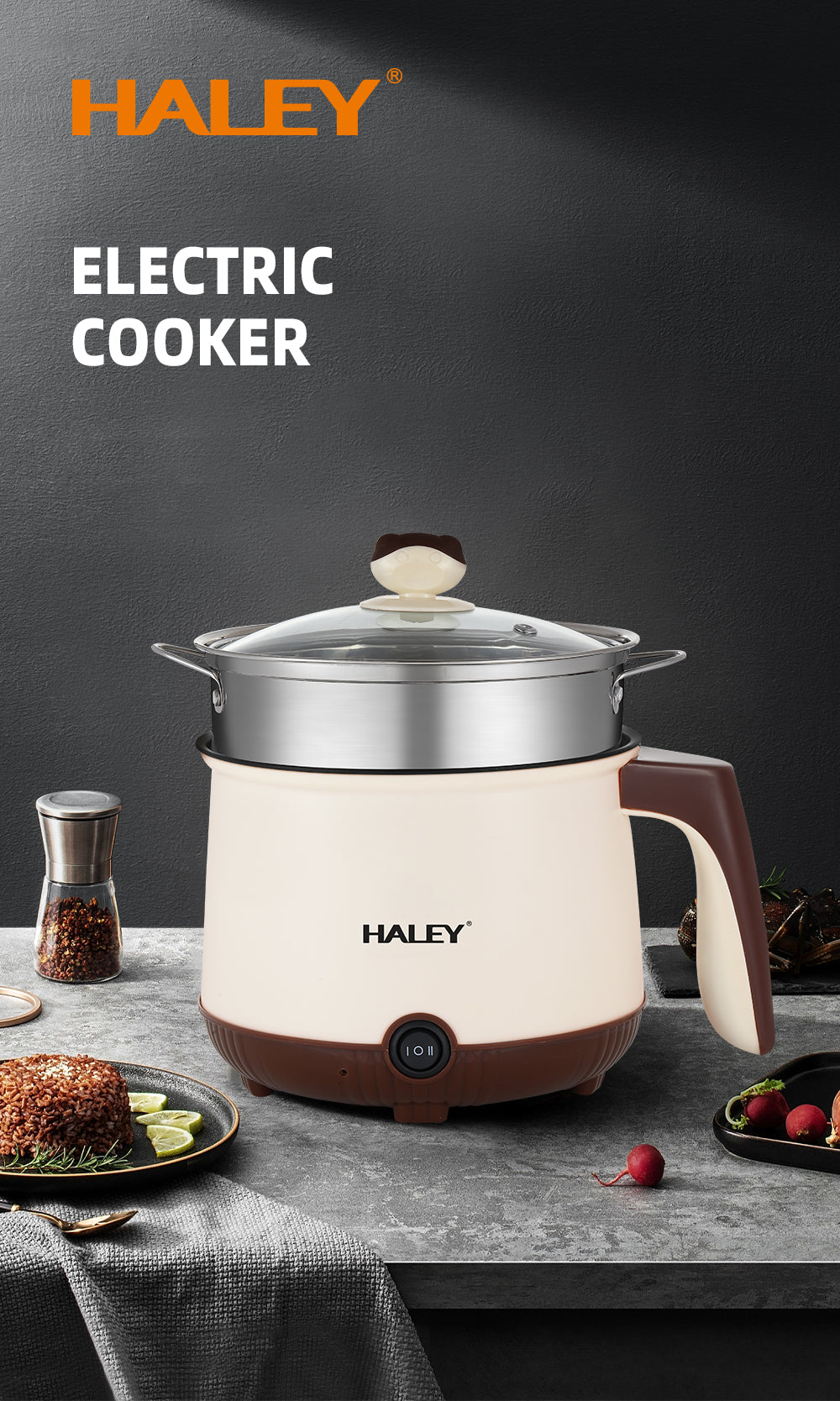 Multicooker Electric Portabil 2.2L, 600W – Gătit Rapid, Menținere la Cald, Oală Antiaderentă, Protecție Supraincălzire