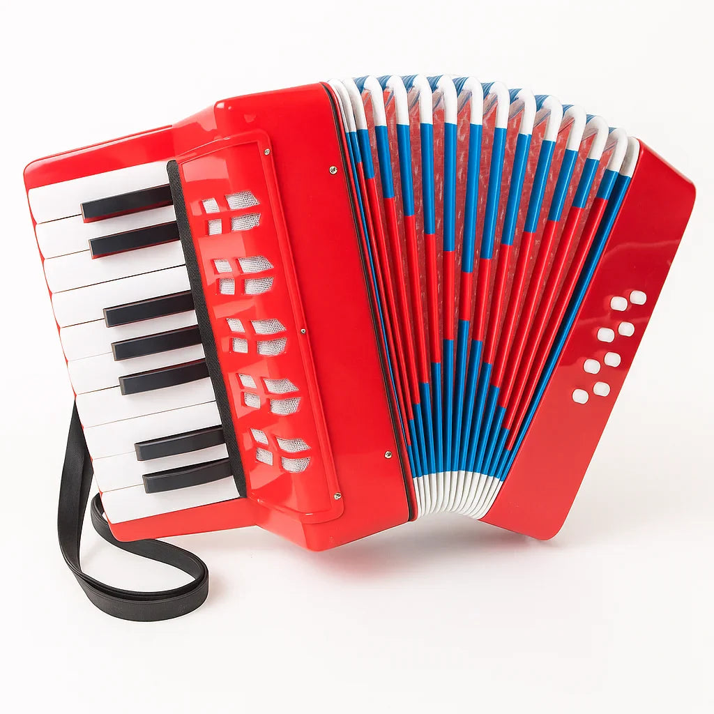 Mini Acordeon AT PERFORMANCE®, cu 17 clape si 8 butoane de bass, de jucarie, Albastru sidef.