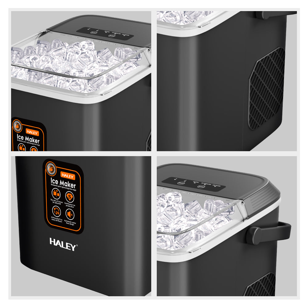 Mașină de Gheață HALEY, 12 kg/24h, Compactă, Avertizare Gheață Plină și Apă Joasă, Curățare Automată, 112W