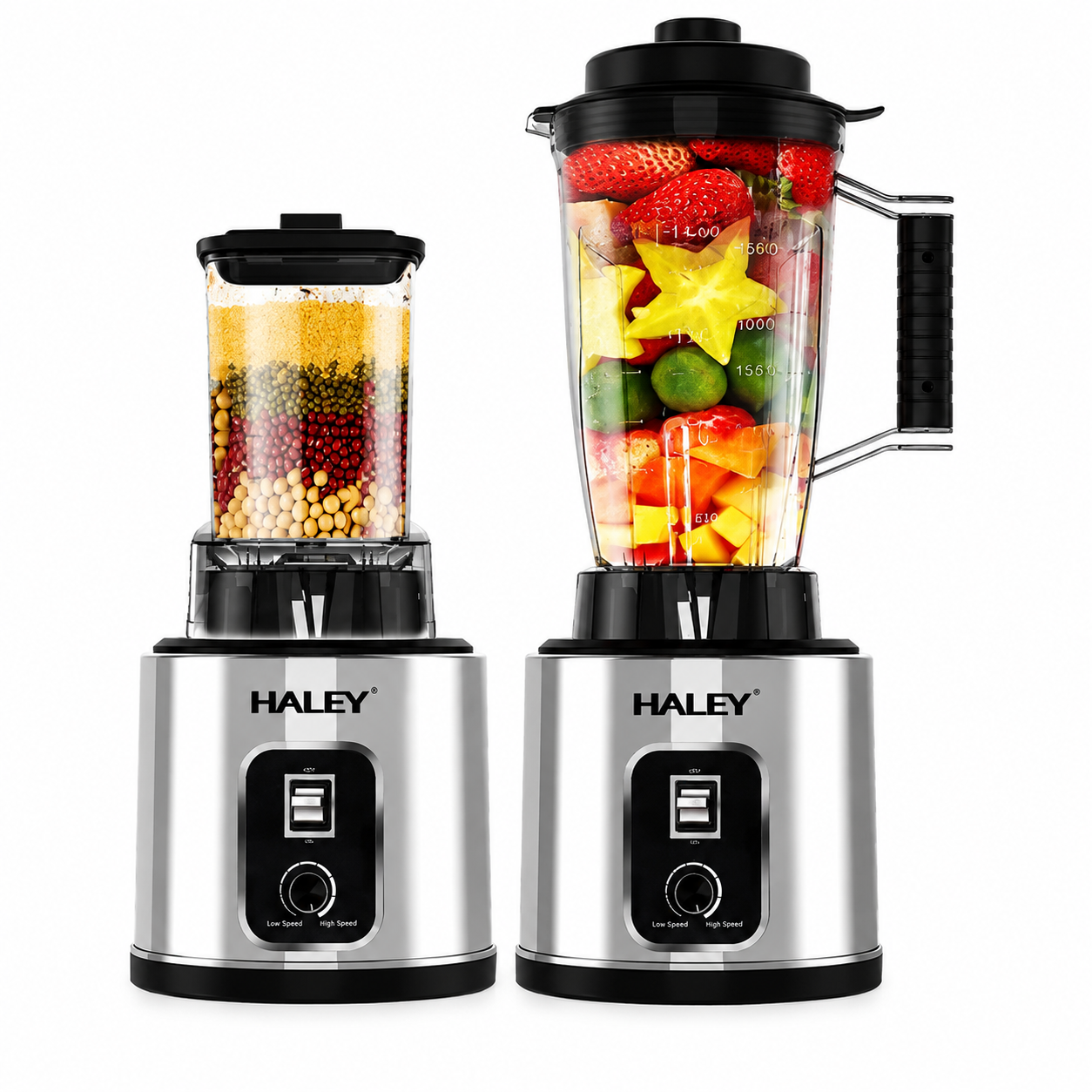 Blender Multifuncțional 2 în 1 HALEY HY-2712, 5500W, 15 Viteze + Pulse, Recipient 3L, Râșniță, Lame Inox, Funcție Autocurățare