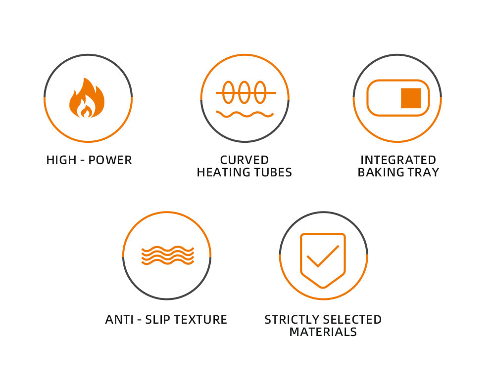 Grill Maker HALEY 2000W, Full Inox, Argintiu/Negru, Tuburi de Încălzire Curvate, Tavă de Gătit Integrată