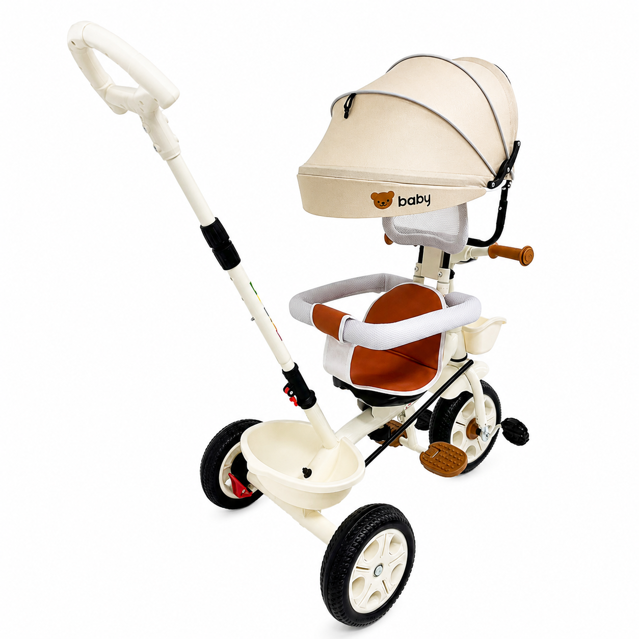 Tricicletă Evolutivă Kiddo KD-X06, Scaun Rotativ 360°, Poziție de Somn, Centură 5 Puncte, Copertină UV, Roți din Cauciuc, 9 Luni – 6 Ani