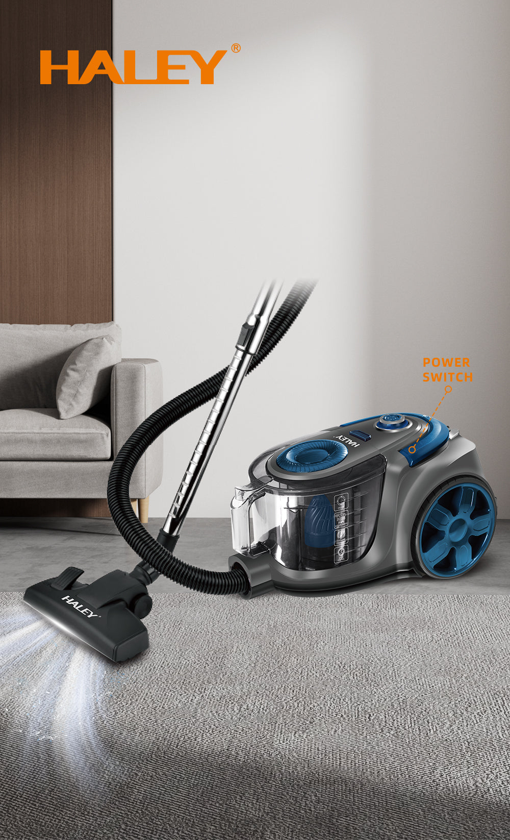 Aspirator Fără Sac HALEY 4,5L, 3000W, Aspirator de Praf, Aspirator Puternic cu Fir, de Calitate, cu Ciclon