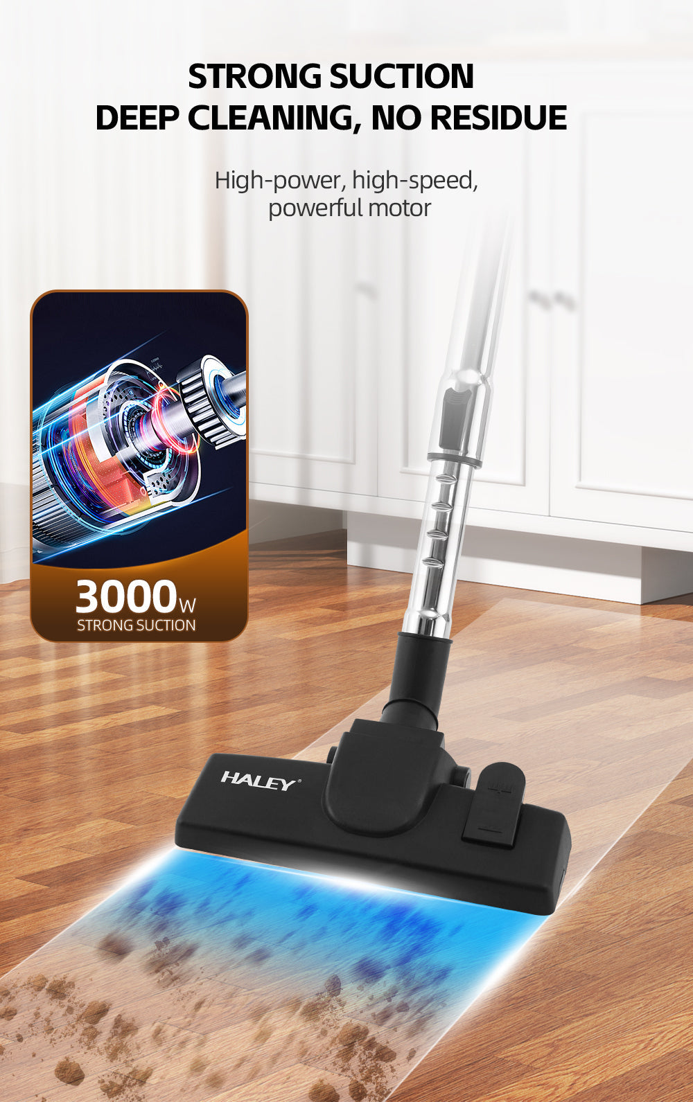 Aspirator Fără Sac HALEY 4,5L, 3000W, Aspirator de Praf, Aspirator Puternic cu Fir, de Calitate, cu Ciclon