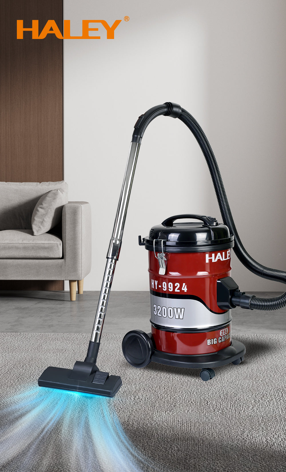 Aspirator Industrial 2 în 1 HALEY 3200W, de 25L, Filtrare Multistrat, Putere Mare, Silentios, Tub Telescopic