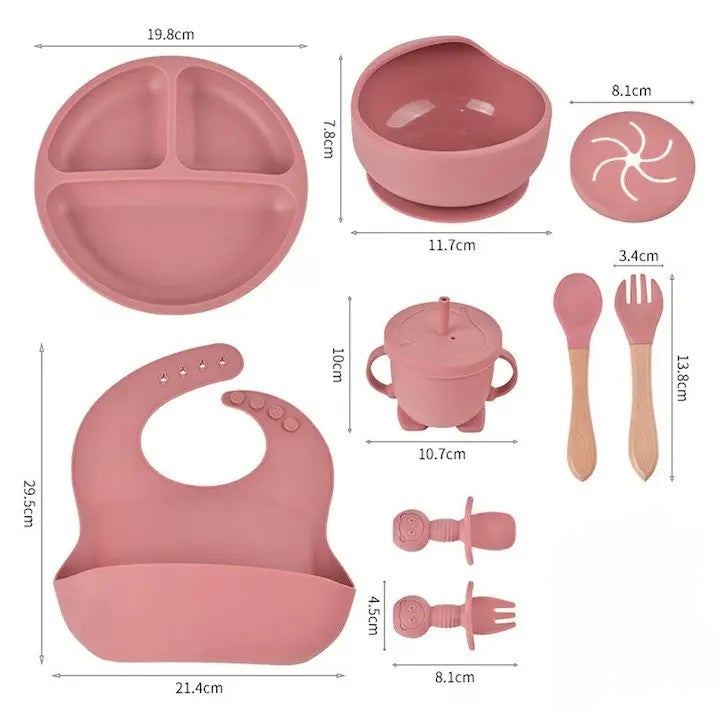 Pachet 2 în 1 pentru Bebeluși: Balansoar Electric 5 în 1 Mastela Roz + Set Hrănire 10 Piese Silicon | Confort și Siguranță de la Naștere