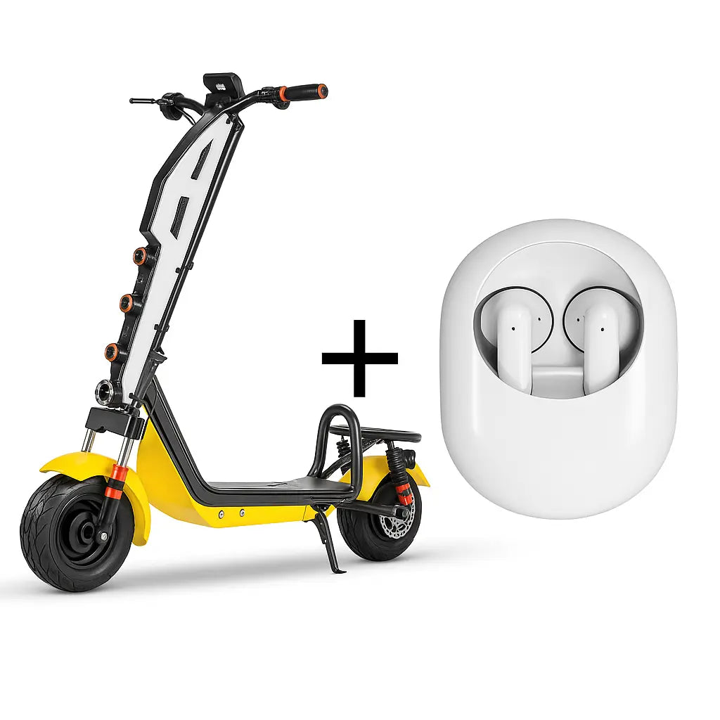 Pachet Premium – Trotinetă Electrică Off-Road, AT PERFORMANCE®, 1000W pliabilă – Viteză 35 km/h, Autonomie 45 km, Baterie 48V, 12Ah + Căști KLGO True Wireless Bluetooth cu Sunet Clar și Autonomie Extinsă