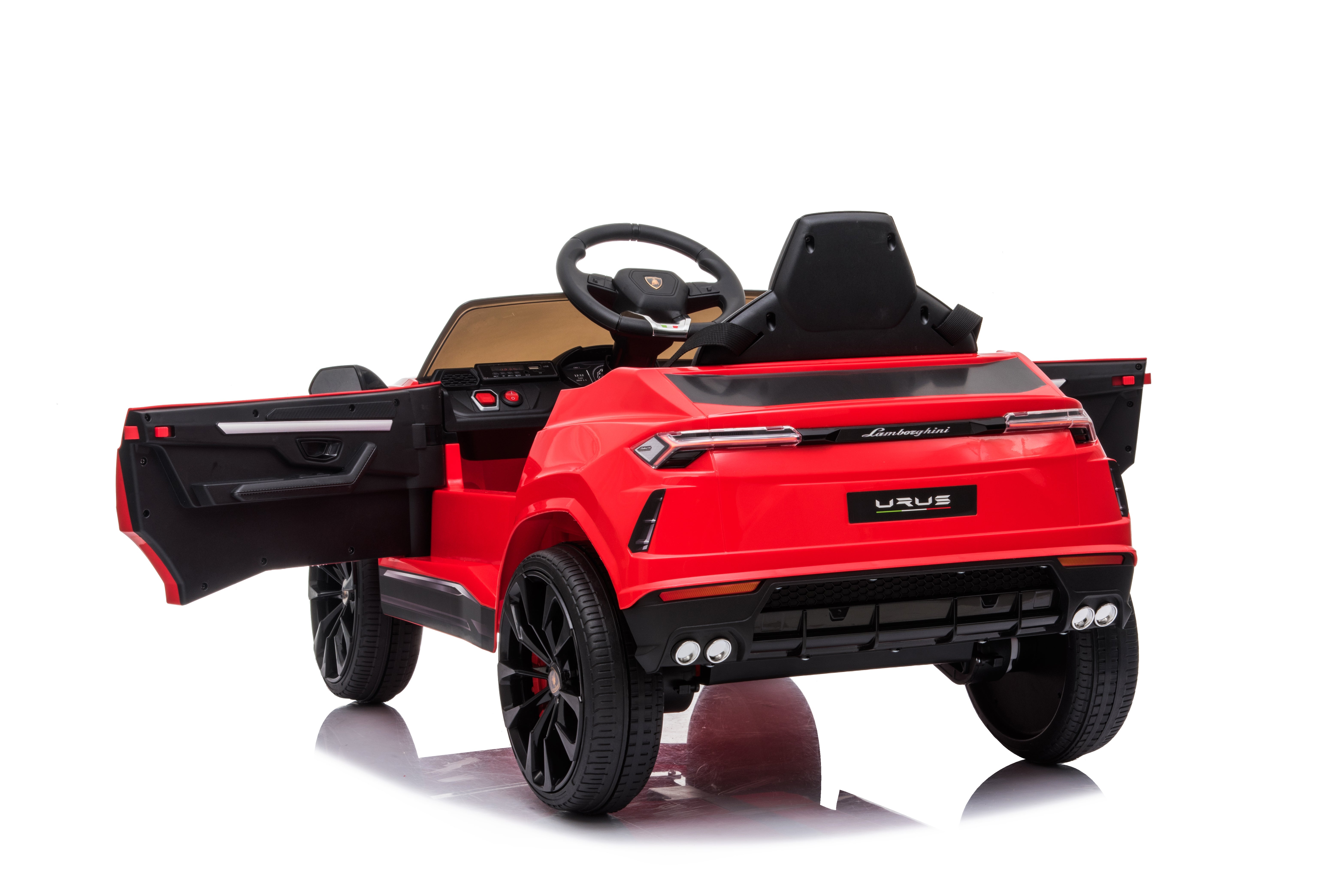Mașinuță electrică Lamborghini Urus oficial licentiata, KIDOO, 37–96 luni, 12V 4.5Ah, 2 motoare 25W, telecomandă 2.4G, volan multifuncțional cu muzică, MP3, USB, TF, FM Radio, 105×65×52 cm