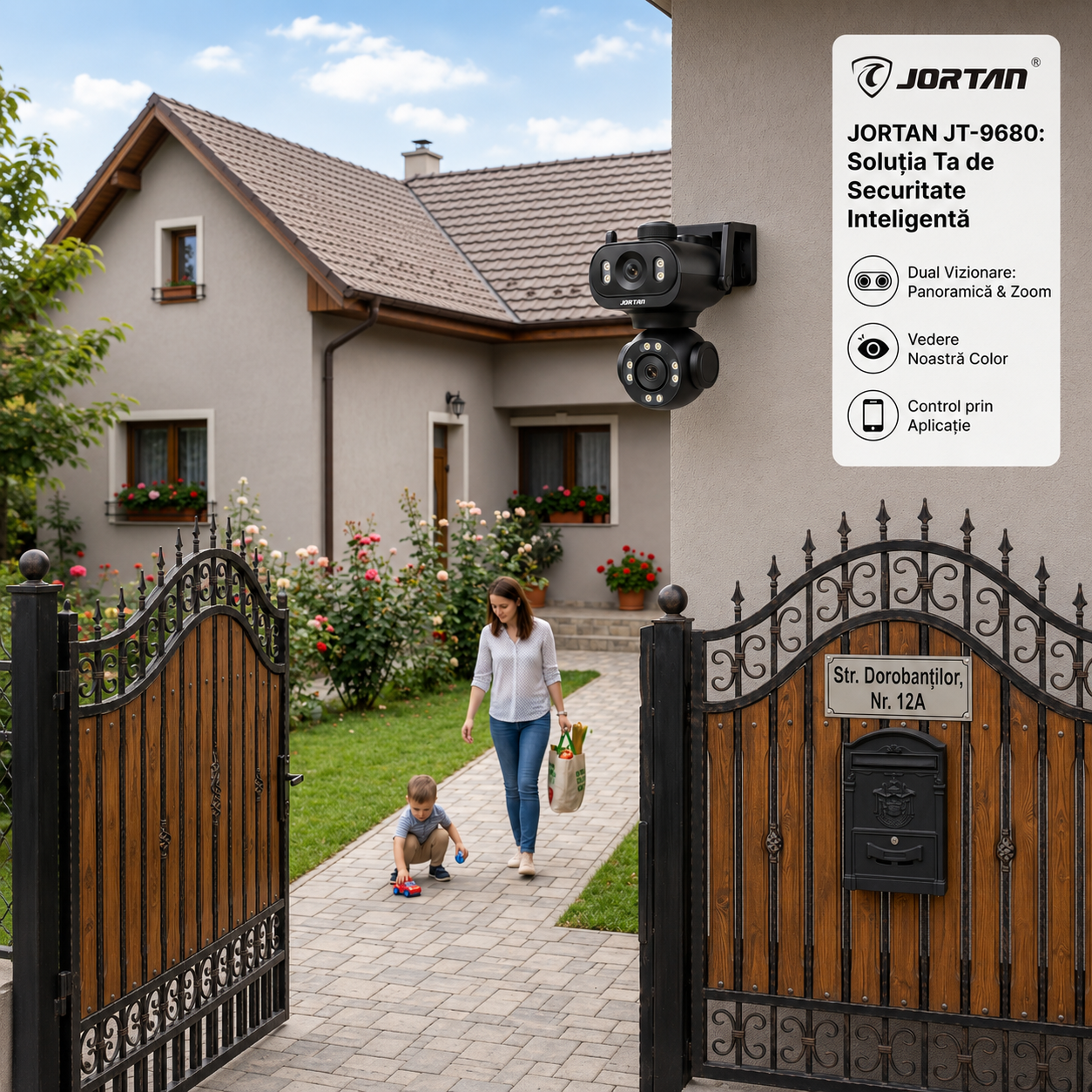 Camera Supraveghere WiFi JORTAN JT-9680 6MP Dual-Head PTZ + Cablu 5m Cadou