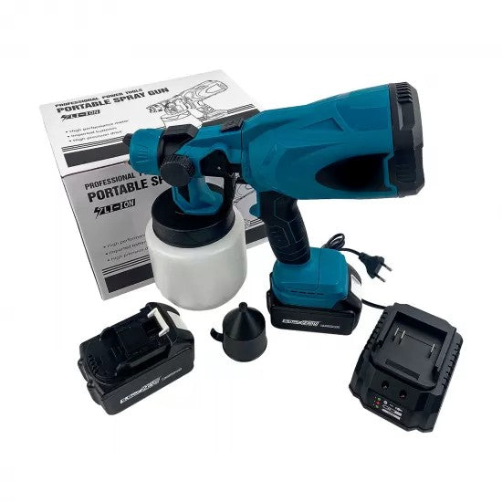 Pistol de Vopsit Electric AT PERFORMANCE® cu 2 Acumulatori 36V, 3 Moduri Pulverizare, 800ml, Debit 1L/min, Albastru/Negru