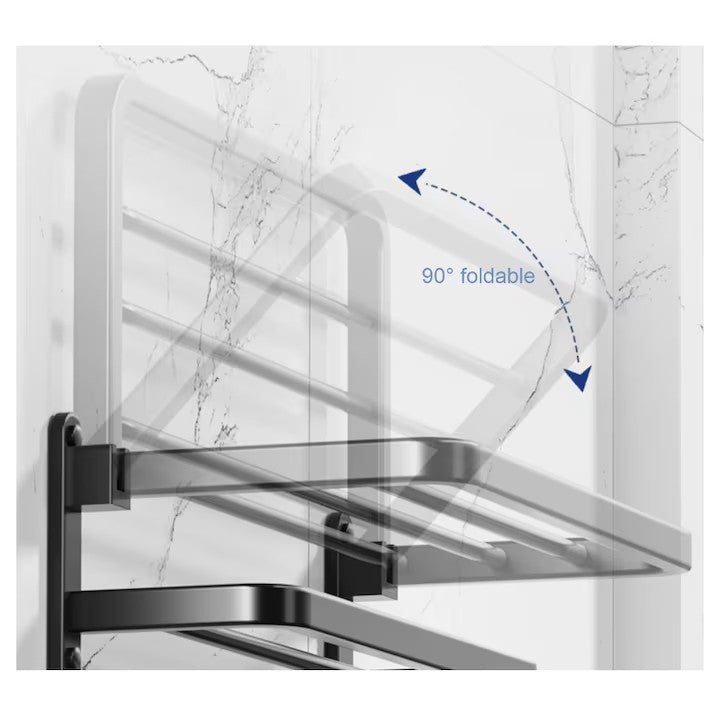 Suport Pliabil pentru Prosoape Baie AT PERFORMANCE®, Oțel Inoxidabil Negru, 60x21x19 cm – Compact, Elegant, Ușor de Montat