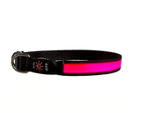 Zgarda Pentru caini, At Performance, cu Banda LED Albastru, Cusatura Reflectorizanta cu 3 Moduri de Iluminare, Marime S, Acumulator, Incarcare USB, Negru/Albastru