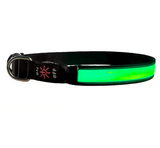 Zgarda Pentru caini, At Performance, cu Banda LED Albastru, Cusatura Reflectorizanta cu 3 Moduri de Iluminare, Marime S, Acumulator, Incarcare USB, Negru/Albastru