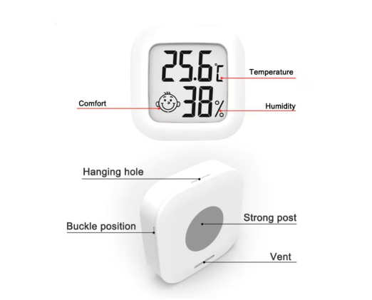 Termometru si higrometru de camera AT PERFORMANCE, Ecran LCD, cu functie de masurare a temperaturii si a umiditatii aerului, Indicator comfort, 3.9x 3.9x1.2 Cm, culoare Alb