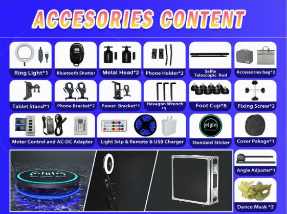 Platforma Foto-Video rotunda AT PERFORMANCE®, Selfie 360, brat rotativ, Led RGB, pentru Evenimente, diametru 80cm