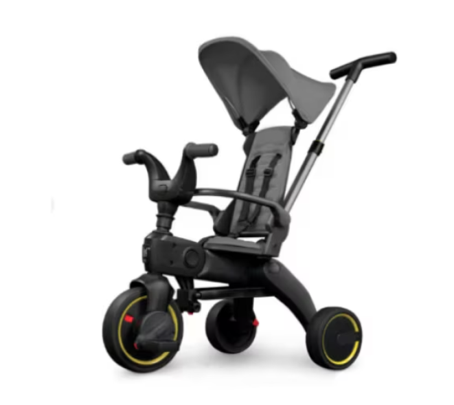 Tricicleta 4IN 1, At Performance, Centura Prindere, Bara Protectie, Piele ecologica, Suport Pahar, Pedale Detasabile, 6 luni+, Gri / Negru