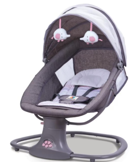 Leagan copii At Performance, Balansoar copii 3 in 1, Electric, cu Plasa Tantari, Perna Detasabila, Jucarii, USB, Bluetooth, Telecomanda, 0-3 ani