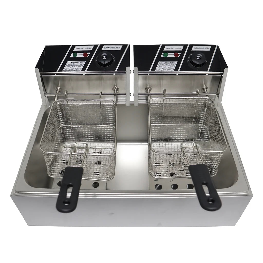 Friteuză Electrică Profesională Dublă AT Performance AT-82, 12L (2×6L, 5000W, Inox)