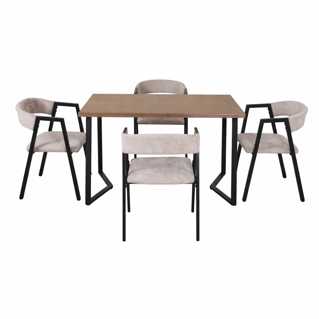 Set Masă Dining 120x70 cm cu 4 Scaune, Blat Lemn, Cadru Metalic – Stil Modern