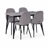Set masă dining cu 4 scaune, blat sintered stone gri și catifea, 120x70 cm