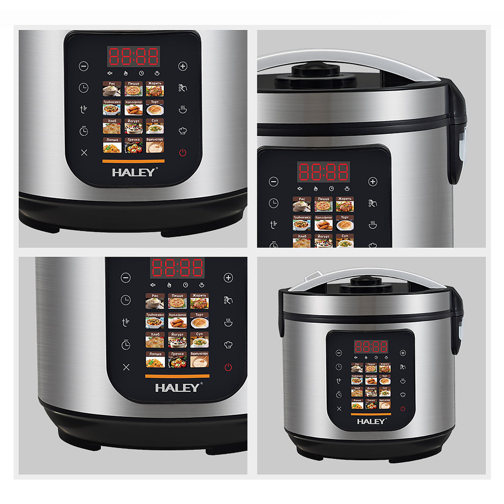 Oală Electrică Multifuncțională pentru Gătit HALEY® HY-2213, 1500W, Capacitate 6 Litri, Panou Digital cu 12 Programe de Gătire, Vas Interior cu Strat Antiaderent, Gătire Rapidă, Economie de Energie