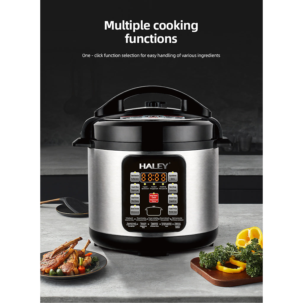 HALEY Vezi toate produsele Oală Electrică sub Presiune Multifuncțională HALEY® HY-2218, 1500W, Capacitate 6 Litri, Panou Digital cu Programe de Gătire, Vas Interior cu Strat Antiaderent, Gătire Rapidă, Economie de Energie