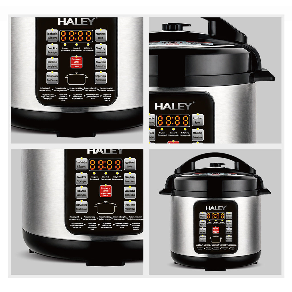 HALEY Vezi toate produsele Oală Electrică sub Presiune Multifuncțională HALEY® HY-2218, 1500W, Capacitate 6 Litri, Panou Digital cu Programe de Gătire, Vas Interior cu Strat Antiaderent, Gătire Rapidă, Economie de Energie