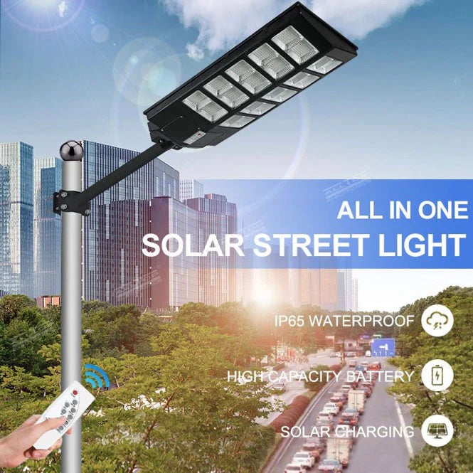 Lampă Solară LED HNY 1000W cu Panou Fotovoltaic, Telecomandă, Suport de Montaj, Senzor de Lumină, IP65, 6500K