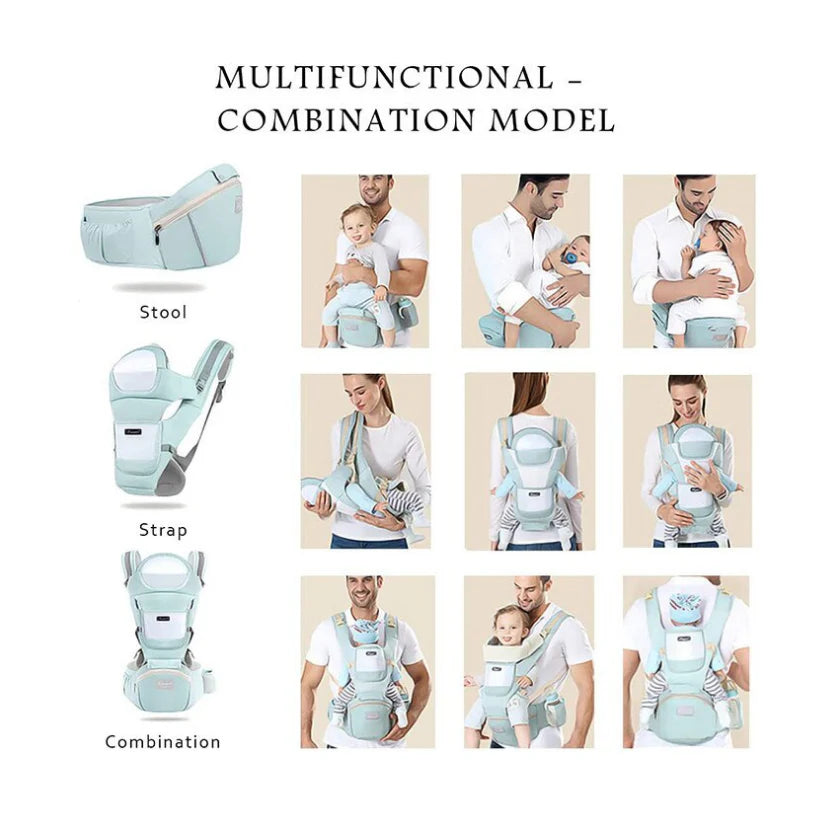 Marsupiu Multifunctional pentru bebelusi cu suport lombar, At Performance, Bumbac, 9 in 1, Varsta 0-36 luni, Verde