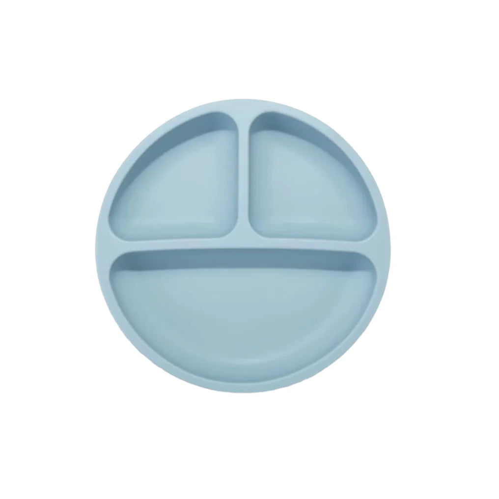 Set 6 piese din silicon fara BPA, AT PERFORMANCE®, de diversificare a hranei pentru bebelusi, 6+ luni, cu Bol, Farfurie, Cana cu pai Lingurita, Furculita, Bavetica Albastru