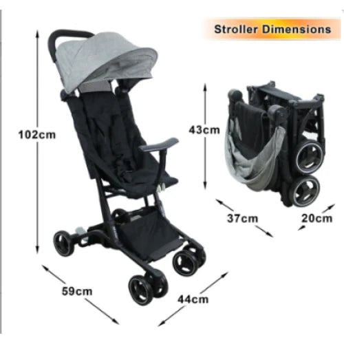 Cărucior copii pliabil AT PERFORMANCE® – Ultra compact, 5 kg, aluminiu, 6-36 luni, ideal pentru avion, negru