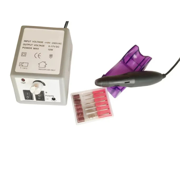 Freza unghii profesionala At performance, pila electrica unghii false 20.000 RPM, gri, 6 capete de freza, 6 inele abrazive