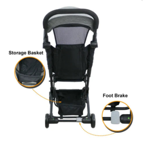 Cărucior copii pliabil AT PERFORMANCE® – Ultra compact, 5 kg, aluminiu, 6-36 luni, ideal pentru avion, negru