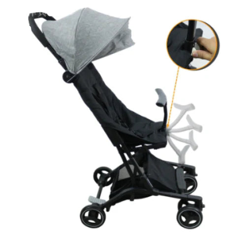 Cărucior copii pliabil AT PERFORMANCE® – Ultra compact, 5 kg, aluminiu, 6-36 luni, ideal pentru avion, negru