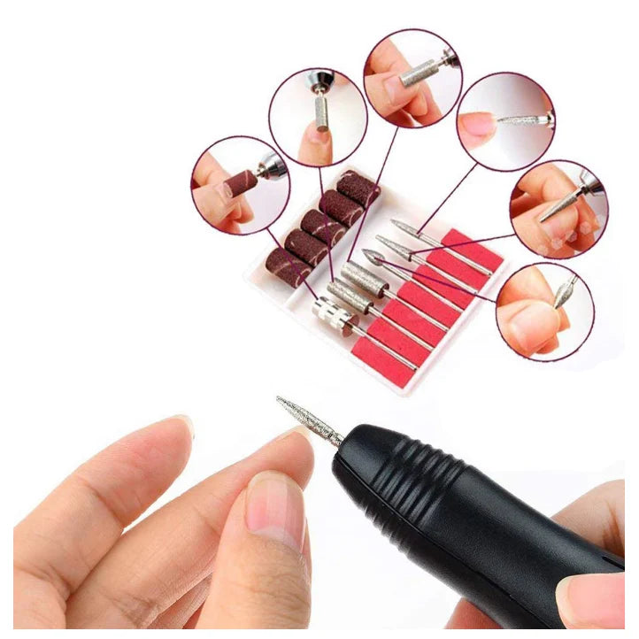 Freza unghii profesionala At performance, pila electrica unghii false 20.000 RPM, gri, 6 capete de freza, 6 inele abrazive