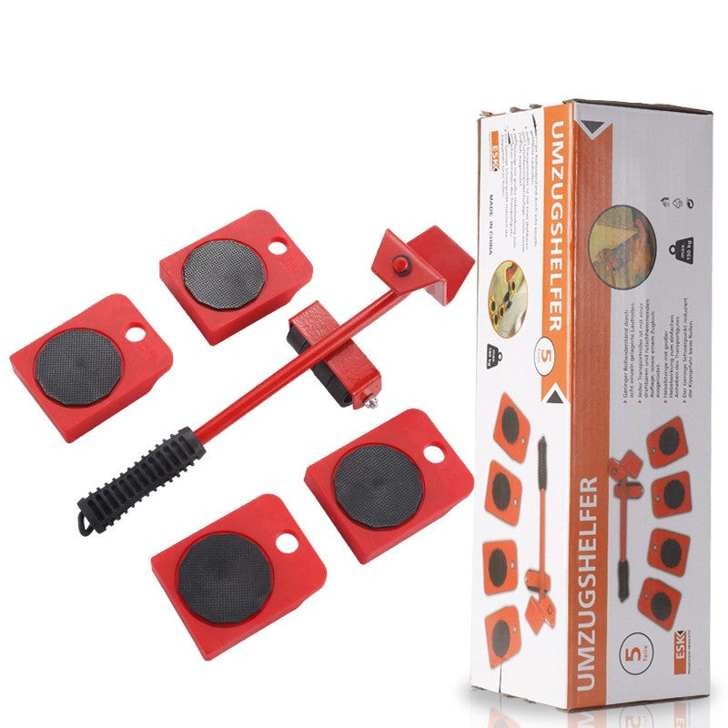 Set AT PERFORMANCE Echipament Pentru Mutat Mobila, Metal, Rosu, 5 Piese, Maxima 150 Kg