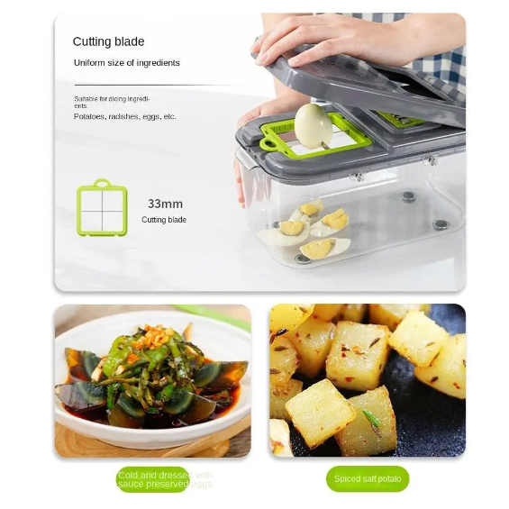 Tocator de Legume Manual, 22 in 1, AT PERFORMANCE®, Inox/ABS, Cu Maner, Verde/Gri